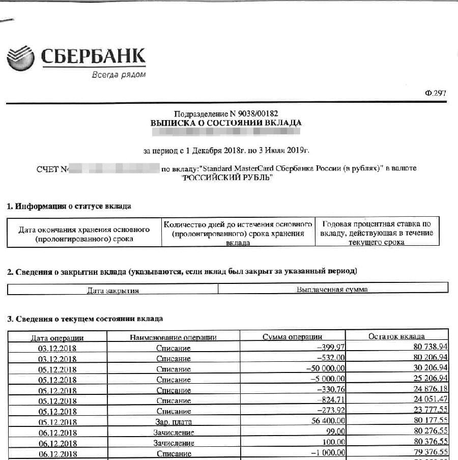 Пример выписки из банка для визы в Канаду