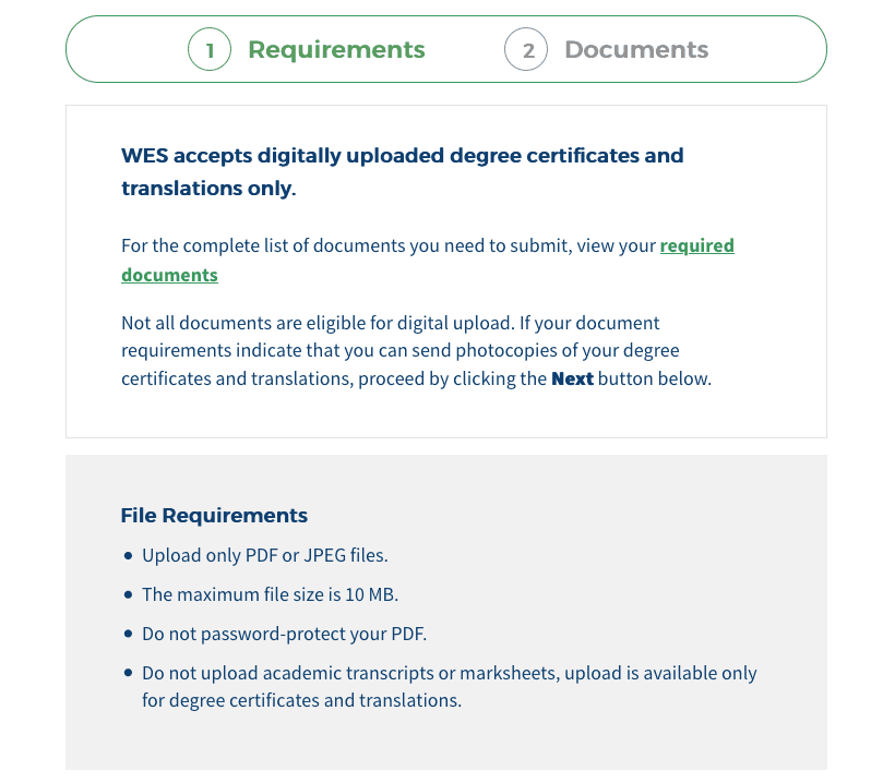 Требования к загрузке документов в WES