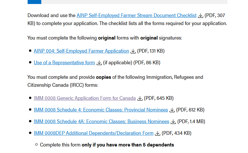 Список документов для потока Alberta Self-Employed Farmer