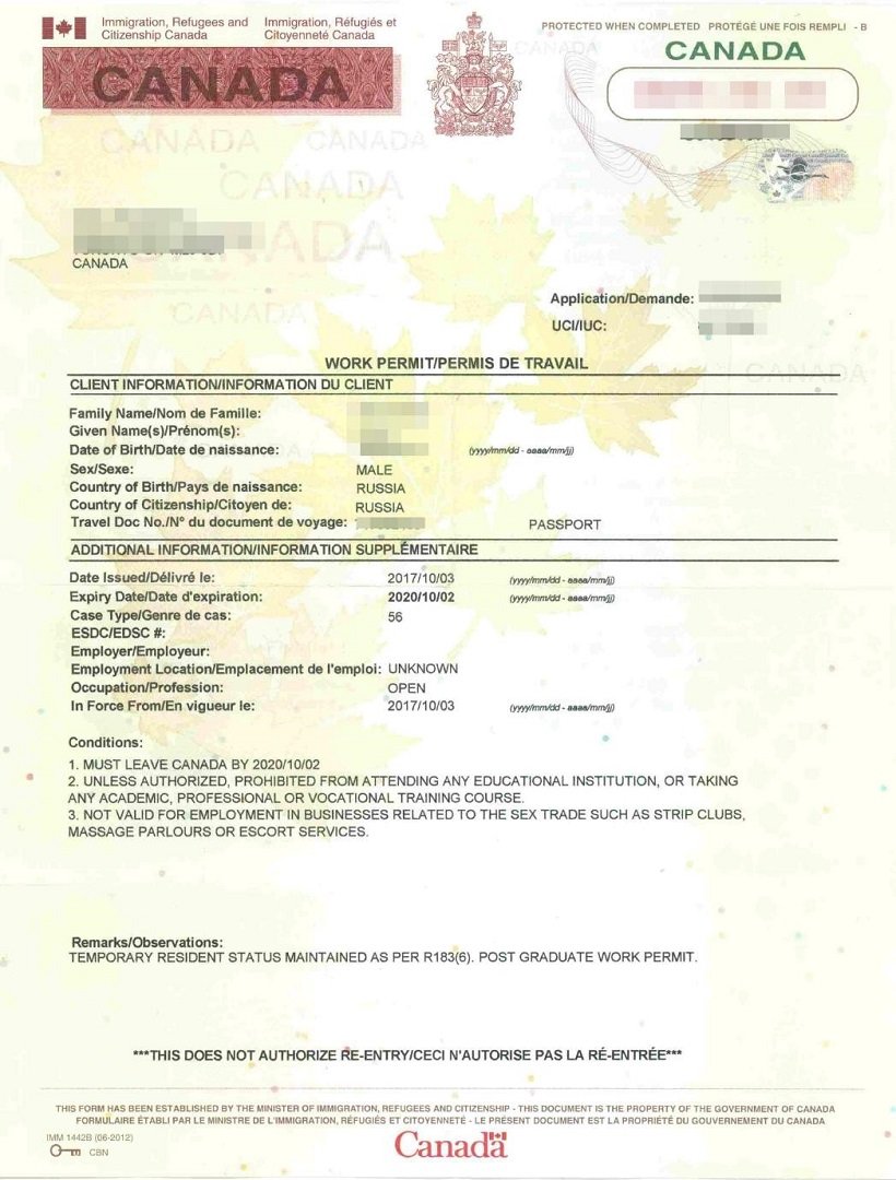 Example of a Work Permit document